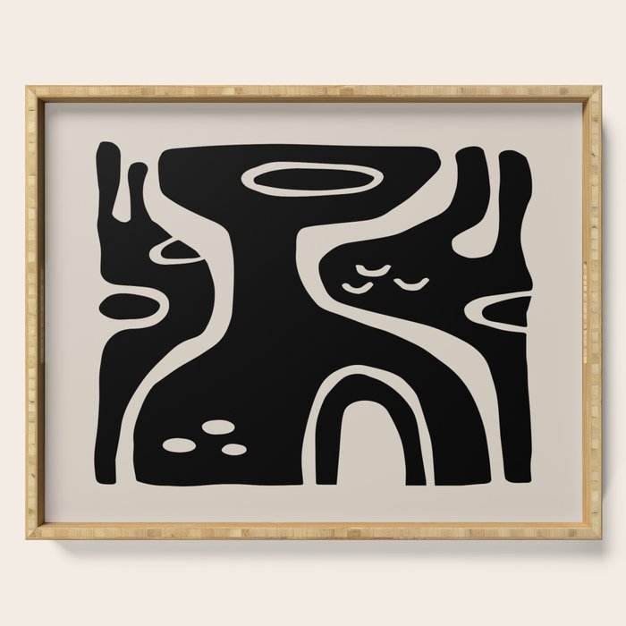 Abstract Art Black and Linen White Serving Tray Gallery Image 1