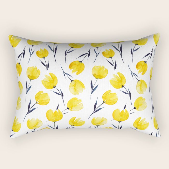 Yellow Tulips | Watercolour Pattern Rectangular Pillow Gallery Image 2