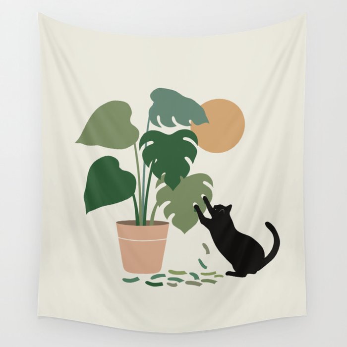 Cat and Plant 13: The Making of Monstera Wall Tapestry Gallery Image 1