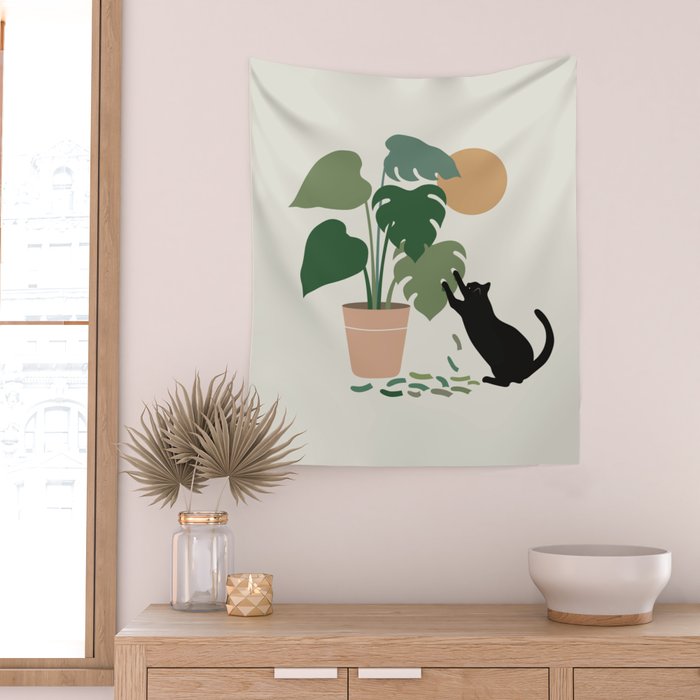 Cat and Plant 13: The Making of Monstera Wall Tapestry Gallery Image 2
