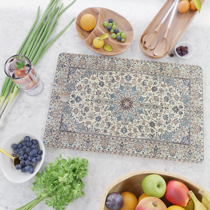 Persia Old Century Authentic Colorful Dusty Blue Gray Grey Vintage Accent Patterns Cutting Board Gallery Image 2