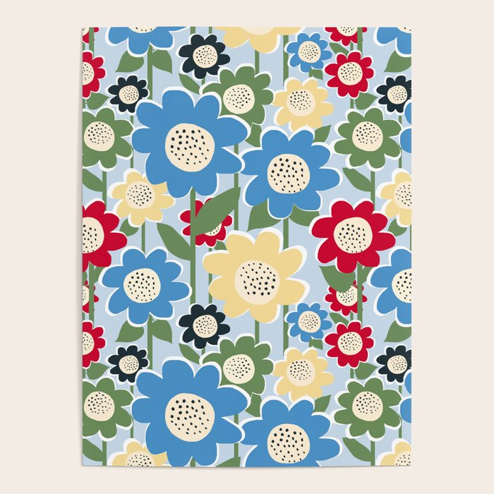 Flowerscape field - charming blue Poster Gallery Image 1