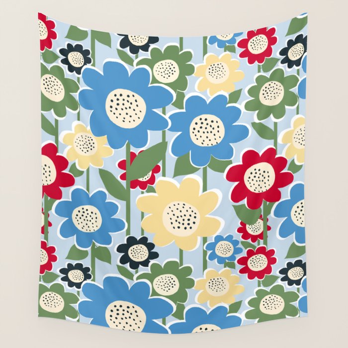 Flowerscape field - charming blue Wall Tapestry Gallery Image 4