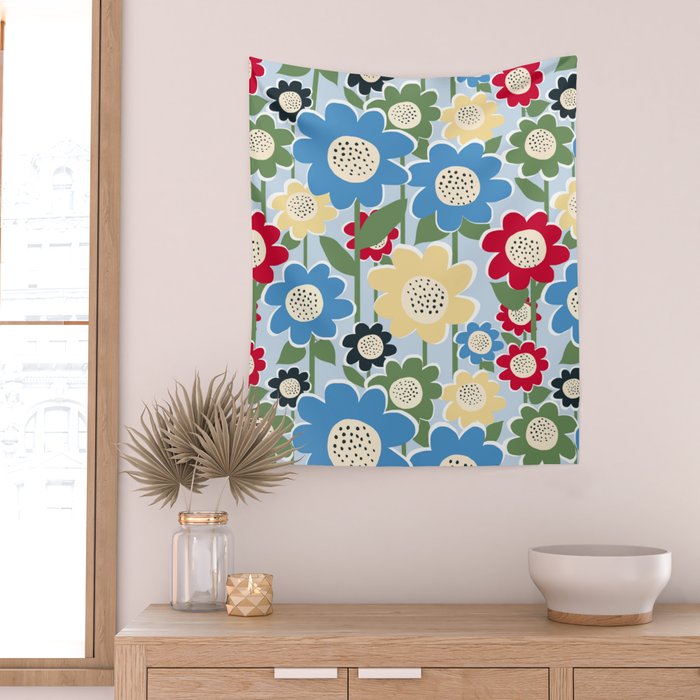 Flowerscape field - charming blue Wall Tapestry Gallery Image 2