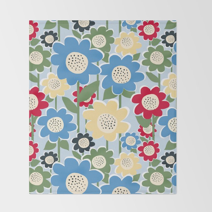 Flowerscape field - charming blue Throw Blanket Gallery Image 2