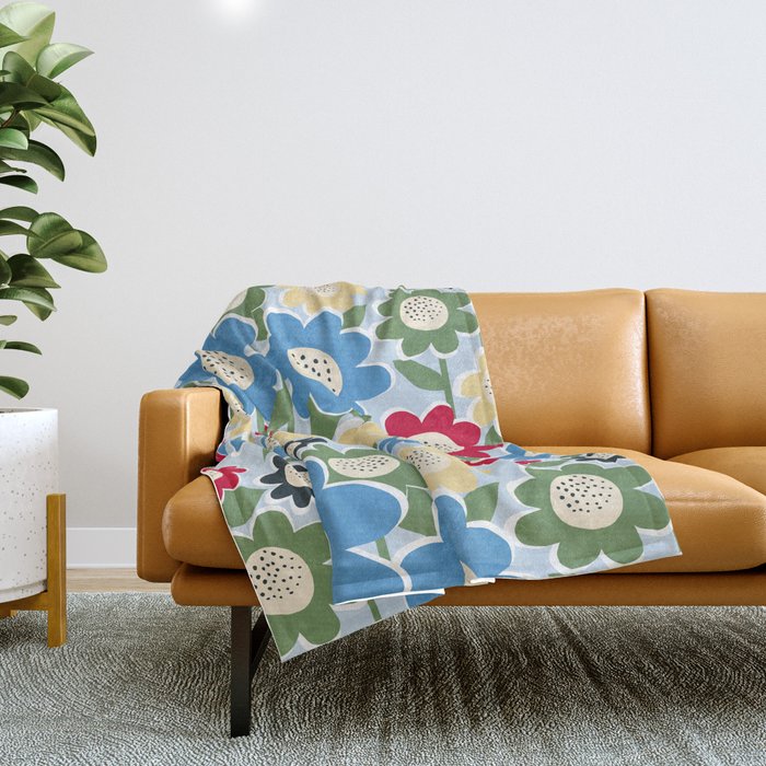 Flowerscape field - charming blue Throw Blanket Gallery Image 1
