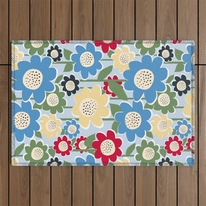 Flowerscape field - charming blue Outdoor Rug Gallery Image 1