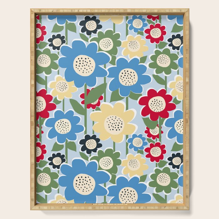 Flowerscape field - charming blue Serving Tray Gallery Image 1