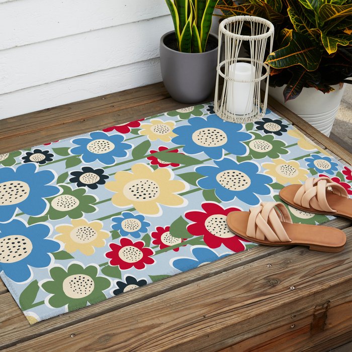 Flowerscape field - charming blue Outdoor Rug Gallery Image 2