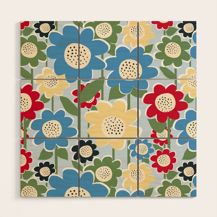 Flowerscape field - charming blue Wood Wall Art Gallery Image 1