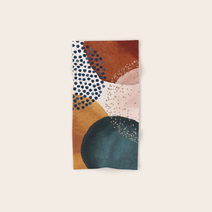 Abstract Watercolor Terracotta, Green & Blush Pink Art Print By LandSartprints Bath Towel