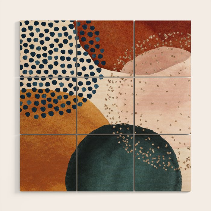 Abstract Watercolor Terracotta, Green & Blush Pink Art Print By LandSartprints Wood Wall Art Gallery Image 1