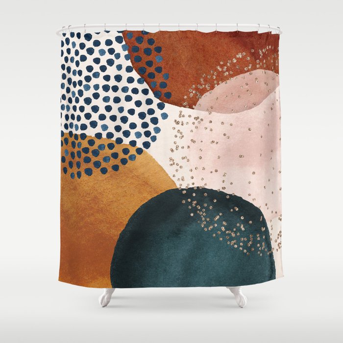 Abstract Watercolor Terracotta, Green & Blush Pink Art Print By LandSartprints Shower Curtain Gallery Image 1