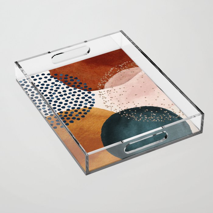 Abstract Watercolor Terracotta, Green & Blush Pink Art Print By LandSartprints Acrylic Tray Gallery Image 1