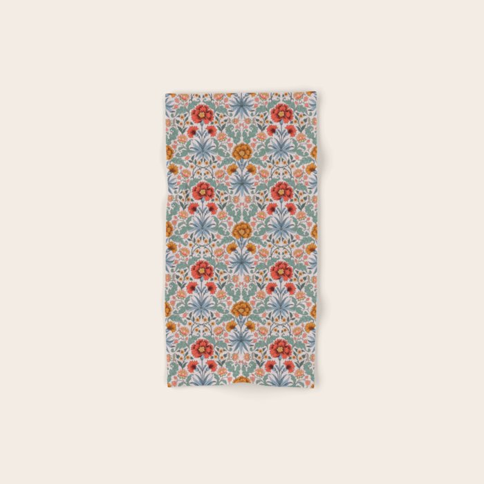  Victorian Botanicals - Carnation in Red and Blue Bath Towel Gallery Image 1