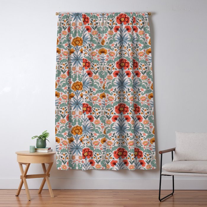 Victorian Botanicals - Carnation in Red and Blue Window Curtain Gallery Image 5