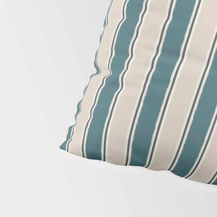 Cottage Stripes Vertical Pattern in Teal Beige Charcoal Pillow Sham Gallery Image 4
