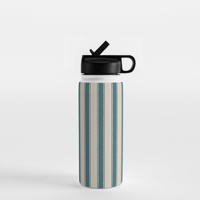 Cottage Stripes Vertical Pattern in Teal Beige Charcoal Water Bottle Gallery Image 1