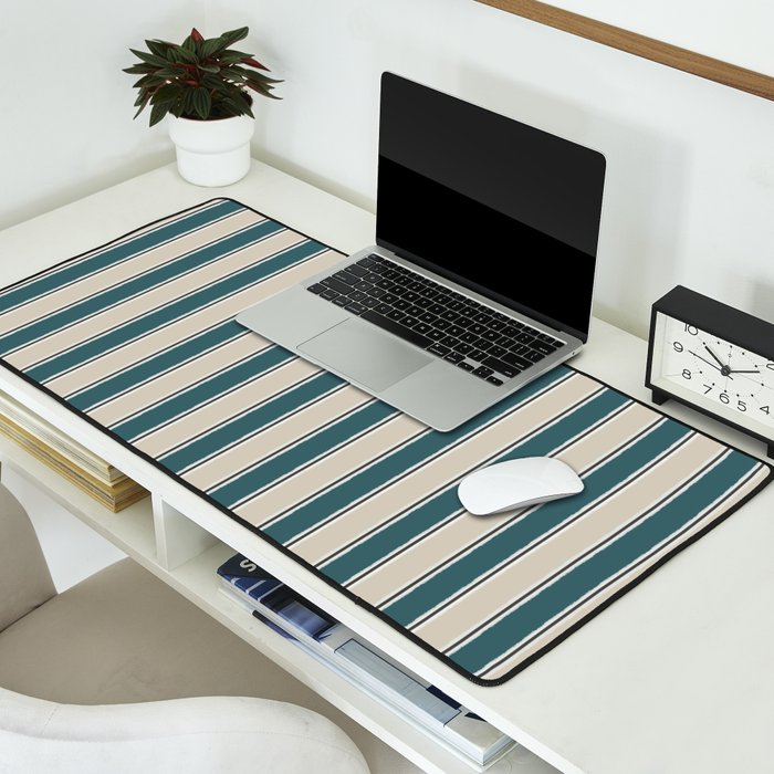 Cottage Stripes Vertical Pattern in Teal Beige Charcoal Desk Mat Gallery Image 2