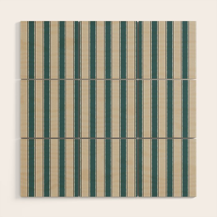 Cottage Stripes Vertical Pattern in Teal Beige Charcoal Wood Wall Art Gallery Image 1