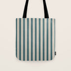 Cottage Stripes Vertical Pattern in Teal Beige Charcoal Tote Bag Gallery Image 1