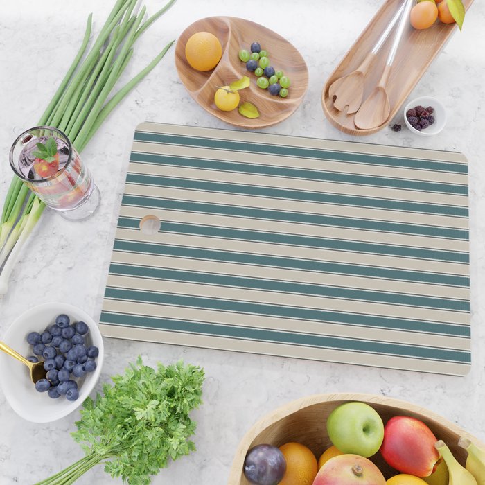 Cottage Stripes Vertical Pattern in Teal Beige Charcoal Cutting Board Gallery Image 2