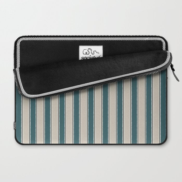Cottage Stripes Vertical Pattern in Teal Beige Charcoal Laptop Sleeve Gallery Image 2