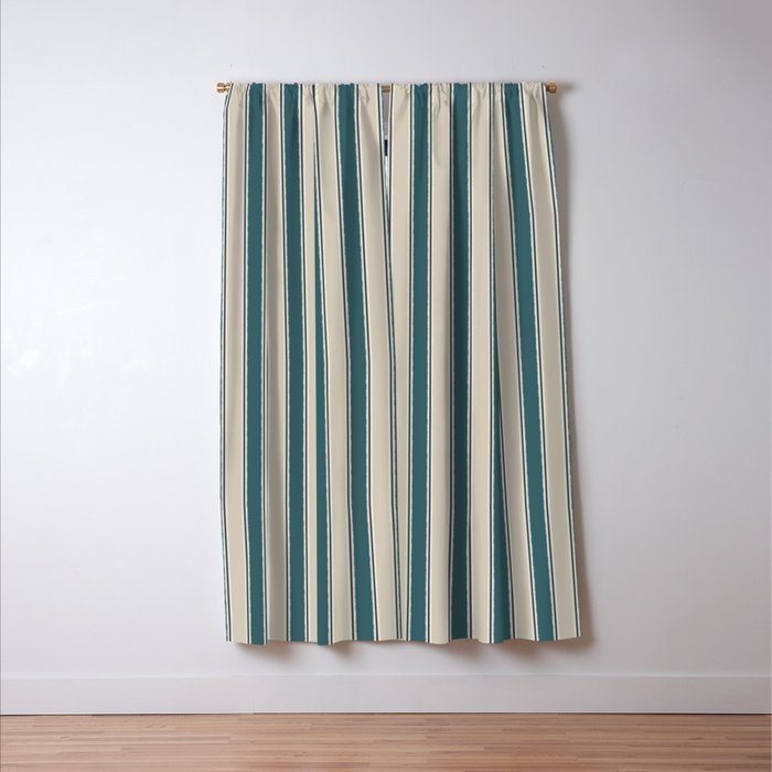 Cottage Stripes Vertical Pattern in Teal Beige Charcoal Window Curtain Gallery Image 3