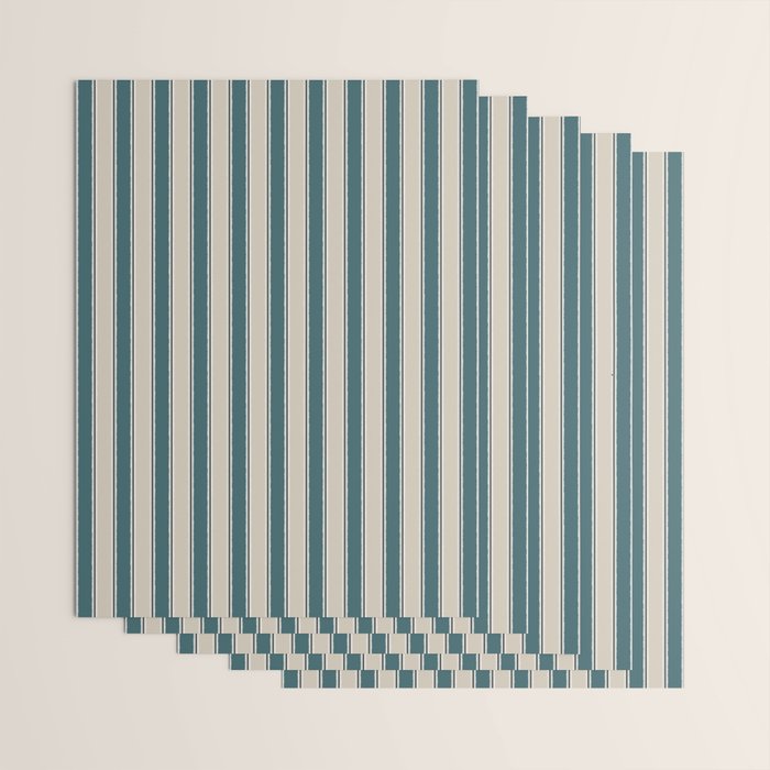 Cottage Stripes Vertical Pattern in Teal Beige Charcoal Wrapping Paper Gallery Image 3