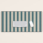 Cottage Stripes Vertical Pattern in Teal Beige Charcoal Desk Mat Gallery Image 1