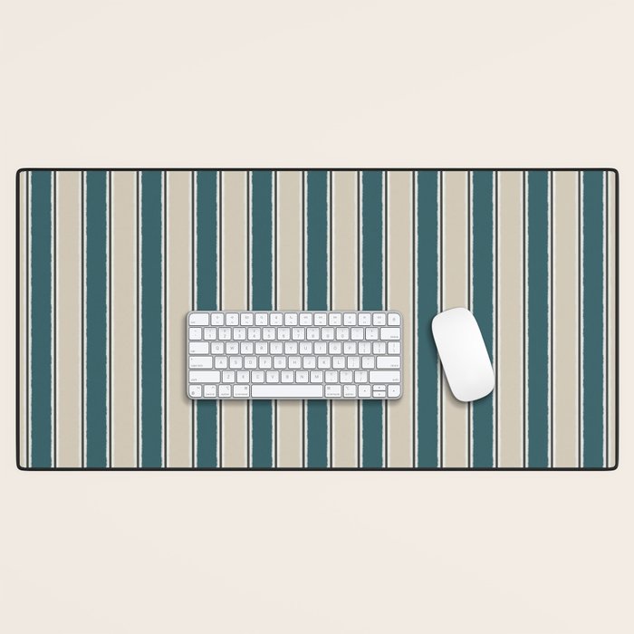 Cottage Stripes Vertical Pattern in Teal Beige Charcoal Desk Mat Gallery Image 1