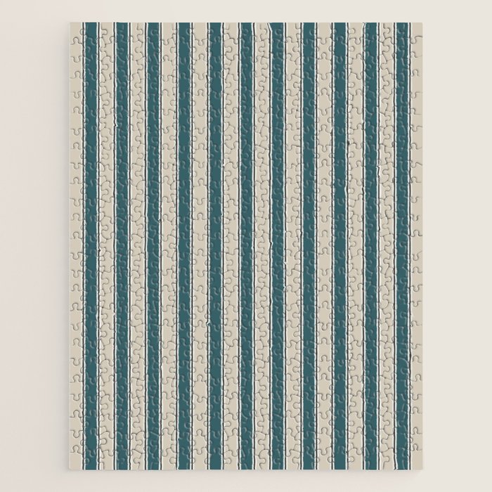 Cottage Stripes Vertical Pattern in Teal Beige Charcoal Jigsaw Puzzle Gallery Image 1