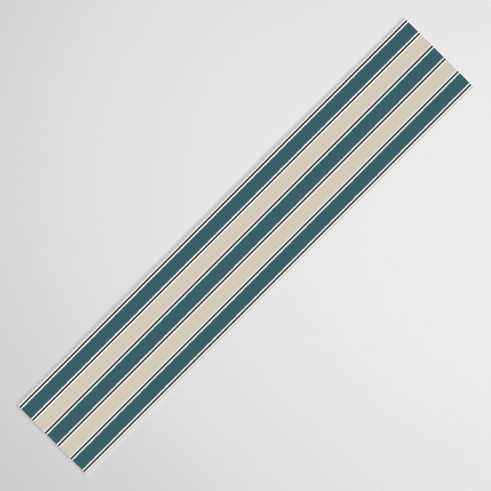 Cottage Stripes Vertical Pattern in Teal Beige Charcoal Table Runner Gallery Image 3