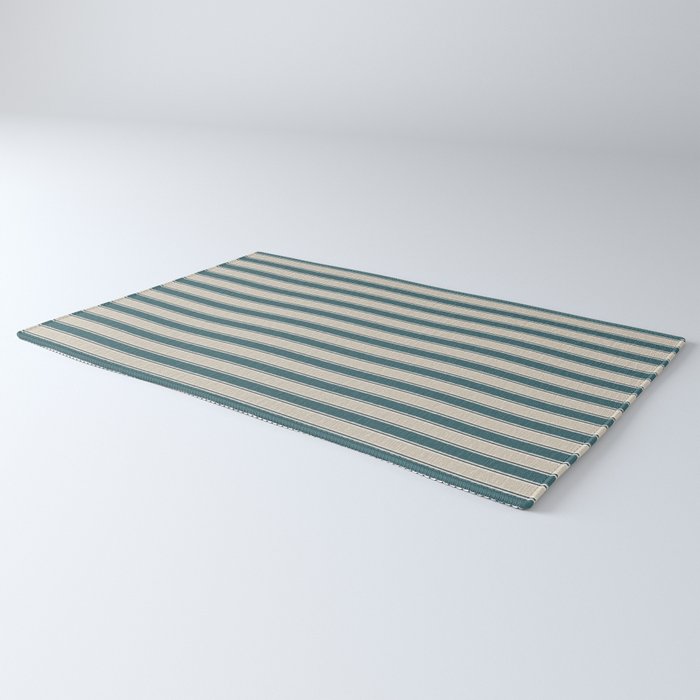 Cottage Stripes Vertical Pattern in Teal Beige Charcoal Rug Gallery Image 3