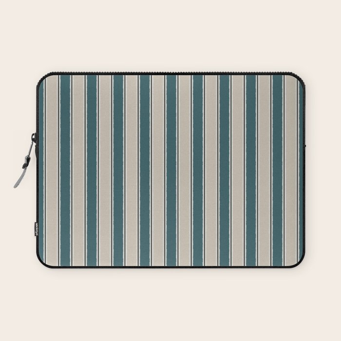 Cottage Stripes Vertical Pattern in Teal Beige Charcoal Laptop Sleeve Gallery Image 1