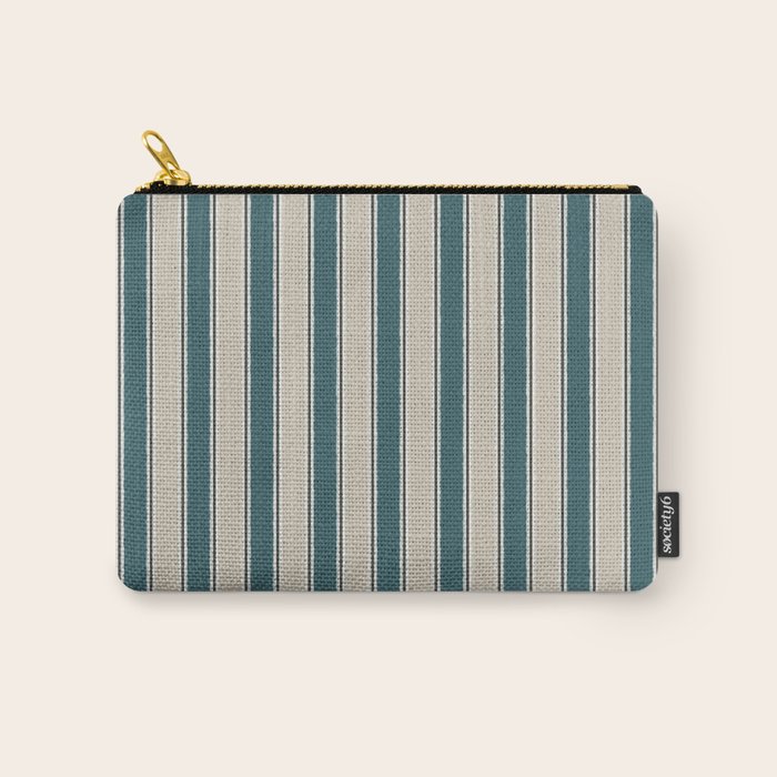 Cottage Stripes Vertical Pattern in Teal Beige Charcoal Carry All Pouch Gallery Image 1