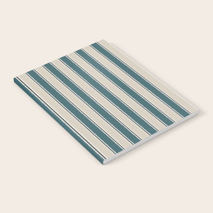 Cottage Stripes Vertical Pattern in Teal Beige Charcoal Notebook Gallery Image 2