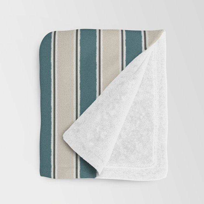 Cottage Stripes Vertical Pattern in Teal Beige Charcoal Throw Blanket Gallery Image 3