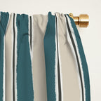 Cottage Stripes Vertical Pattern in Teal Beige Charcoal Window Curtain Gallery Image 2