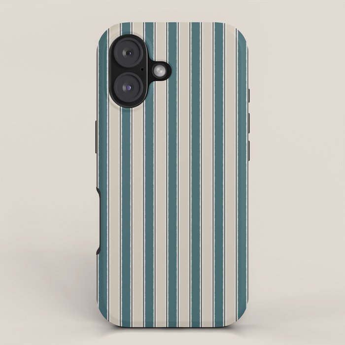 Cottage Stripes Vertical Pattern in Teal Beige Charcoal iPhone Case Gallery Image 1