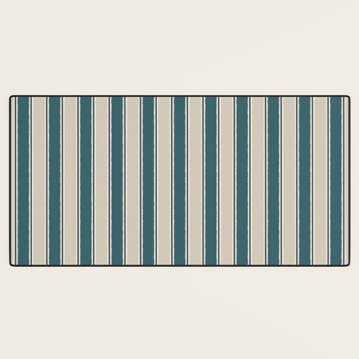 Cottage Stripes Vertical Pattern in Teal Beige Charcoal Desk Mat Gallery Image 3