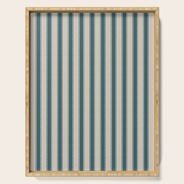 Cottage Stripes Vertical Pattern in Teal Beige Charcoal Serving Tray Gallery Image 1