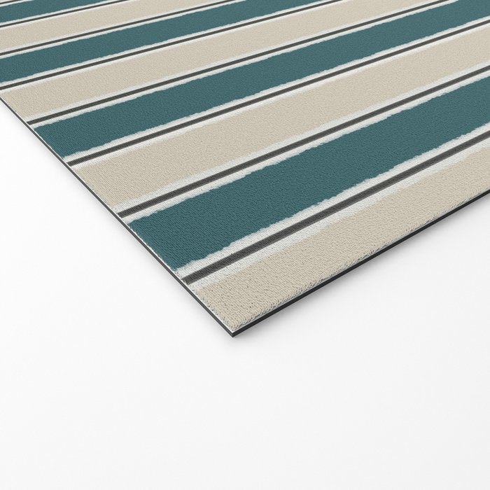 Cottage Stripes Vertical Pattern in Teal Beige Charcoal Welcome Mat Gallery Image 2