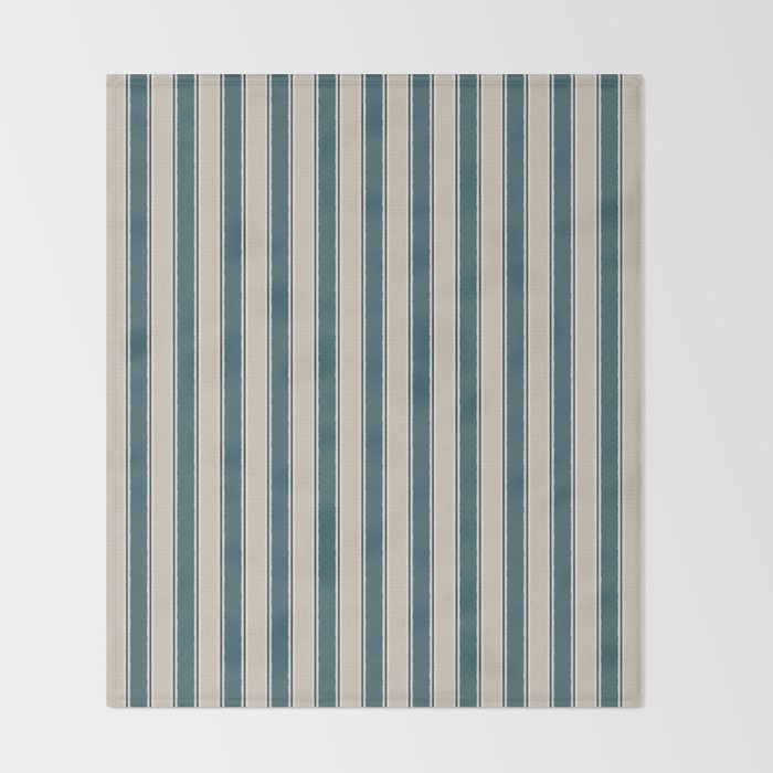 Cottage Stripes Vertical Pattern in Teal Beige Charcoal Throw Blanket Gallery Image 2