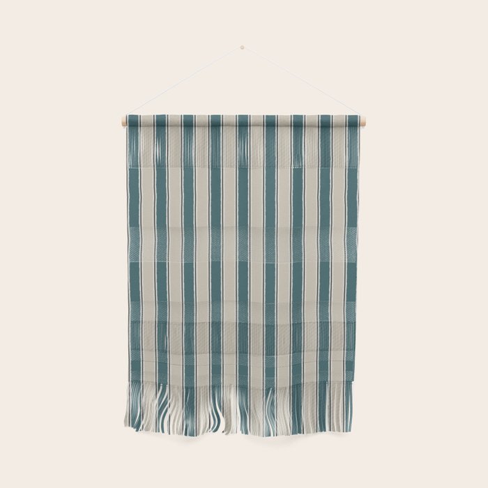 Cottage Stripes Vertical Pattern in Teal Beige Charcoal Wall Hanging Gallery Image 1