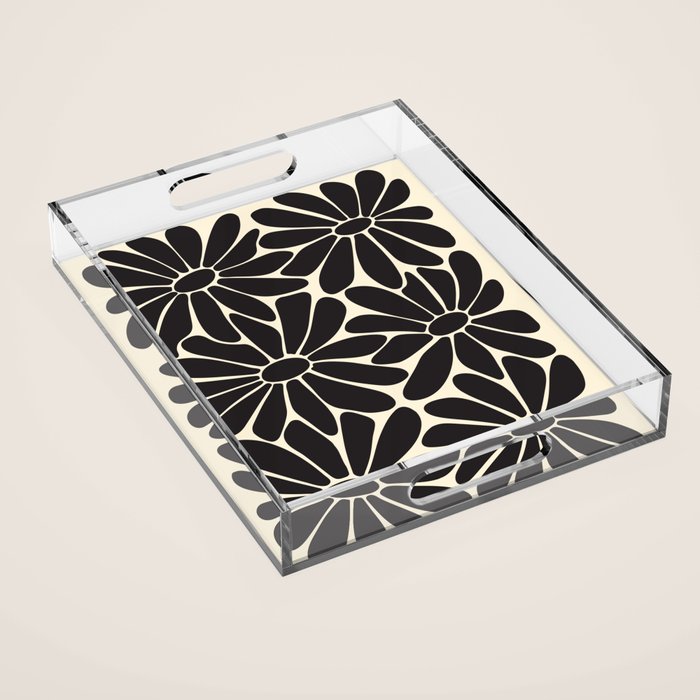 Big Daisy - Groovy Flower - Black & White Acrylic Tray Gallery Image 1