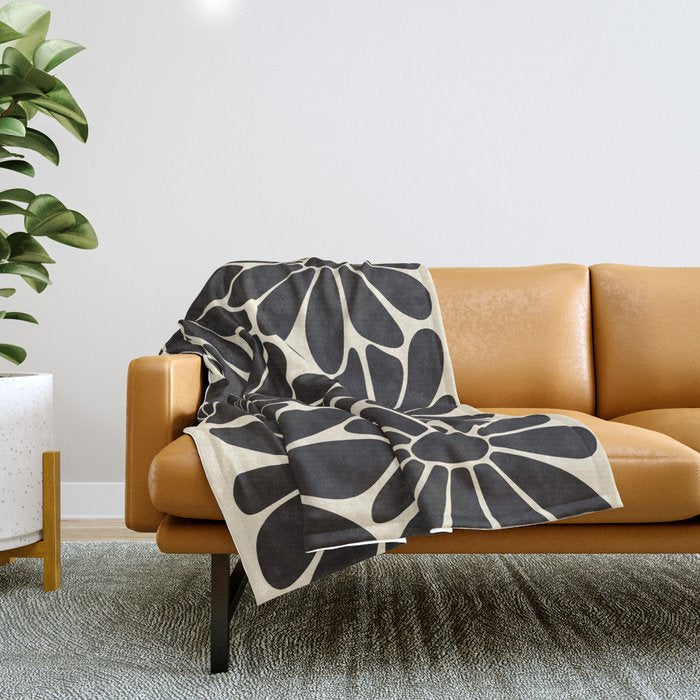 Big Daisy - Groovy Flower - Black & White Throw Blanket Gallery Image 1