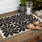 Big Daisy - Groovy Flower - Black & White Outdoor Rug Gallery Image 2