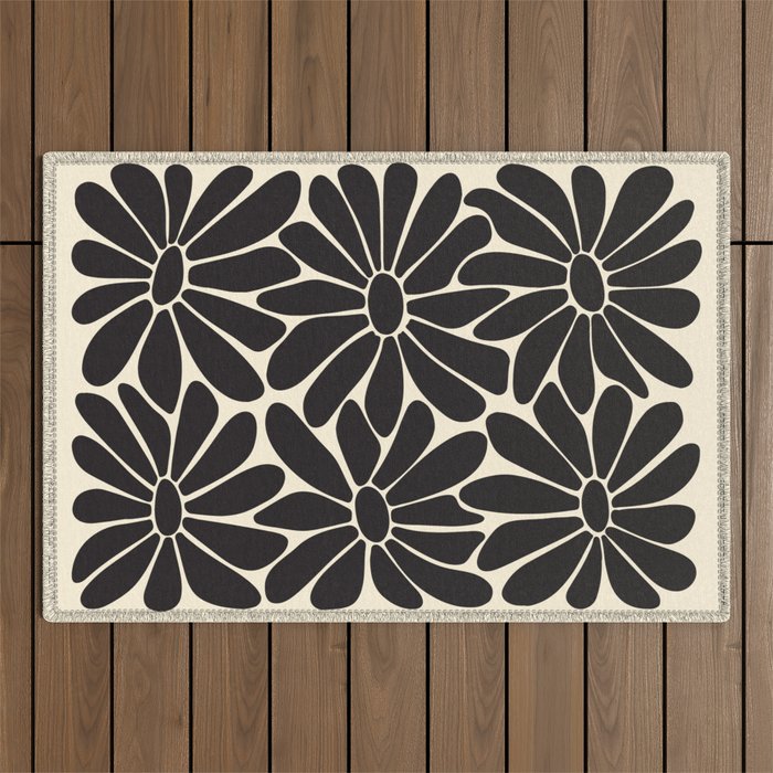 Big Daisy - Groovy Flower - Black & White Outdoor Rug Gallery Image 1