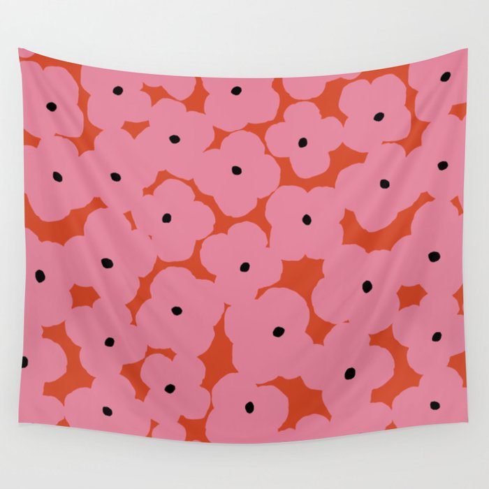 Pink Prairie Florals Wall Tapestry Gallery Image 1